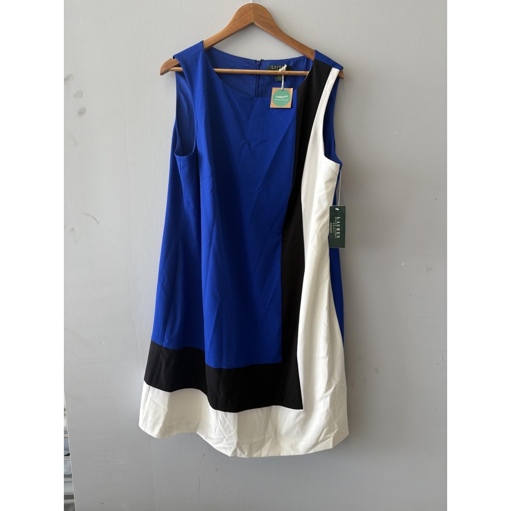 Lauren Ralph Lauren Dress Womens 18W Blue Colorblock Sleeveless Shift Knee